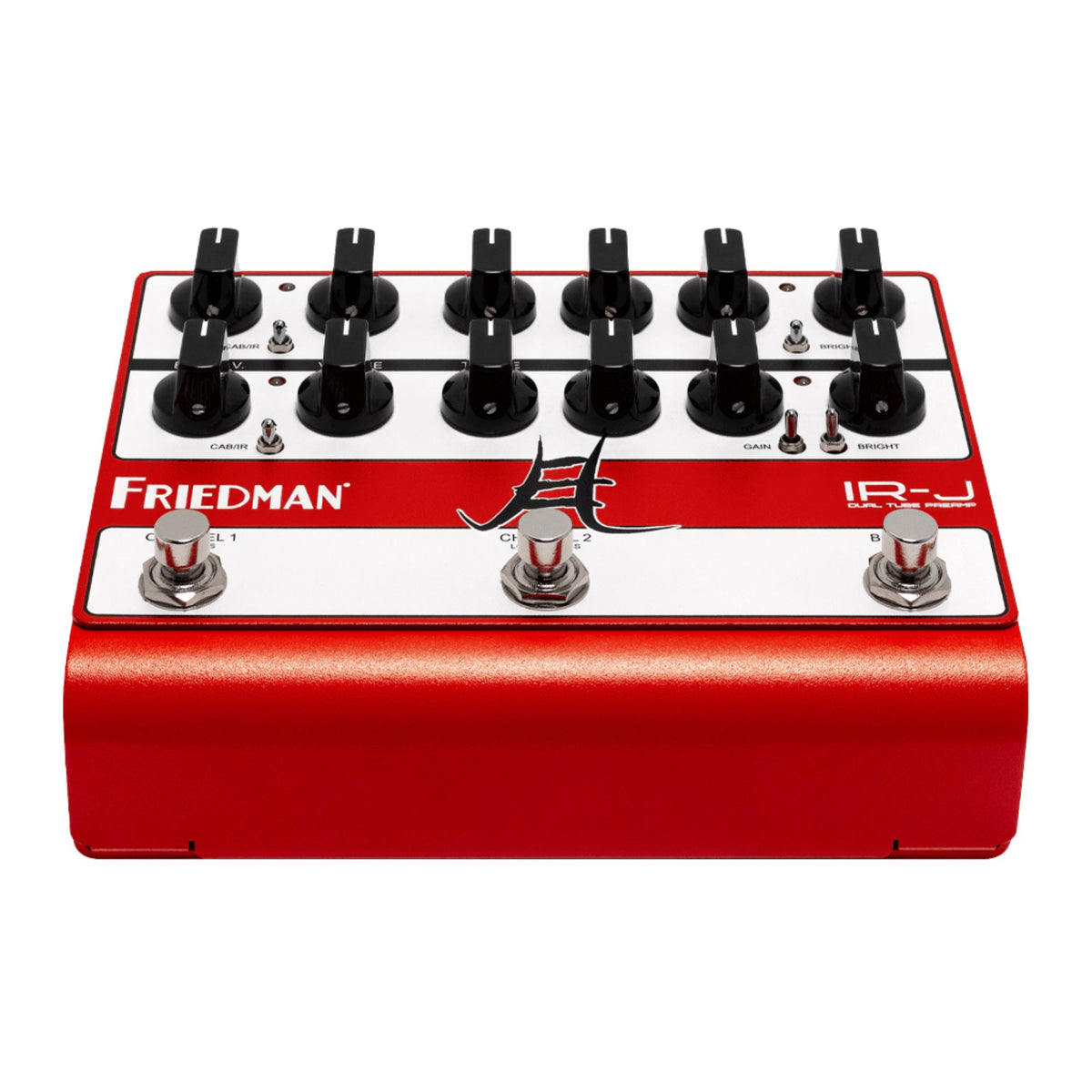 Friedman IR-J Jake E Lee Signature Tube Preamp IR Pedal showing its compact effects pedal design with control knobs and input jacks.