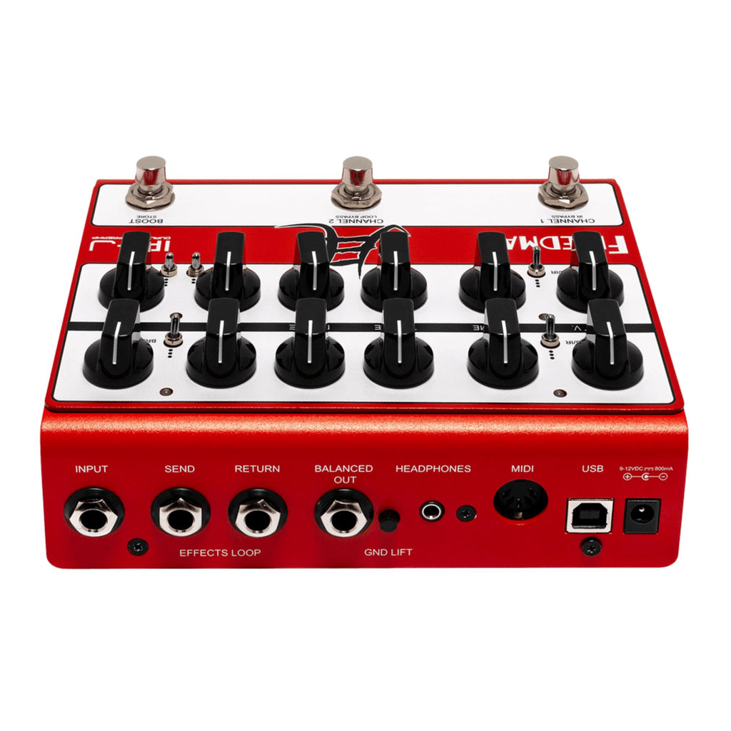 Friedman IR-J Jake E Lee Signature Tube Preamp IR Pedal showing the effects pedal with controls and brand logo.