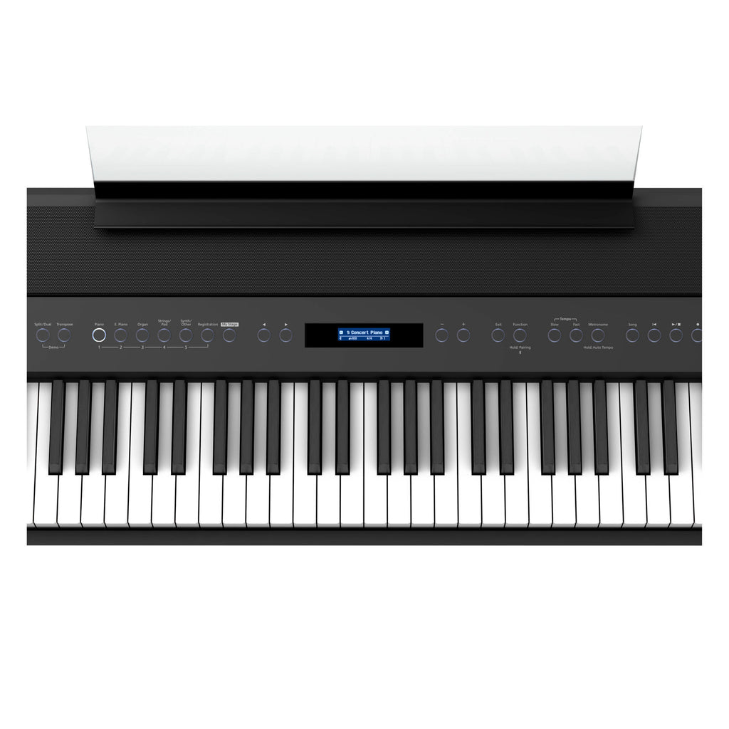 Roland FP-90X Black portable digital piano with sleek design and full-sized keys, ideal for music practice and performances.
