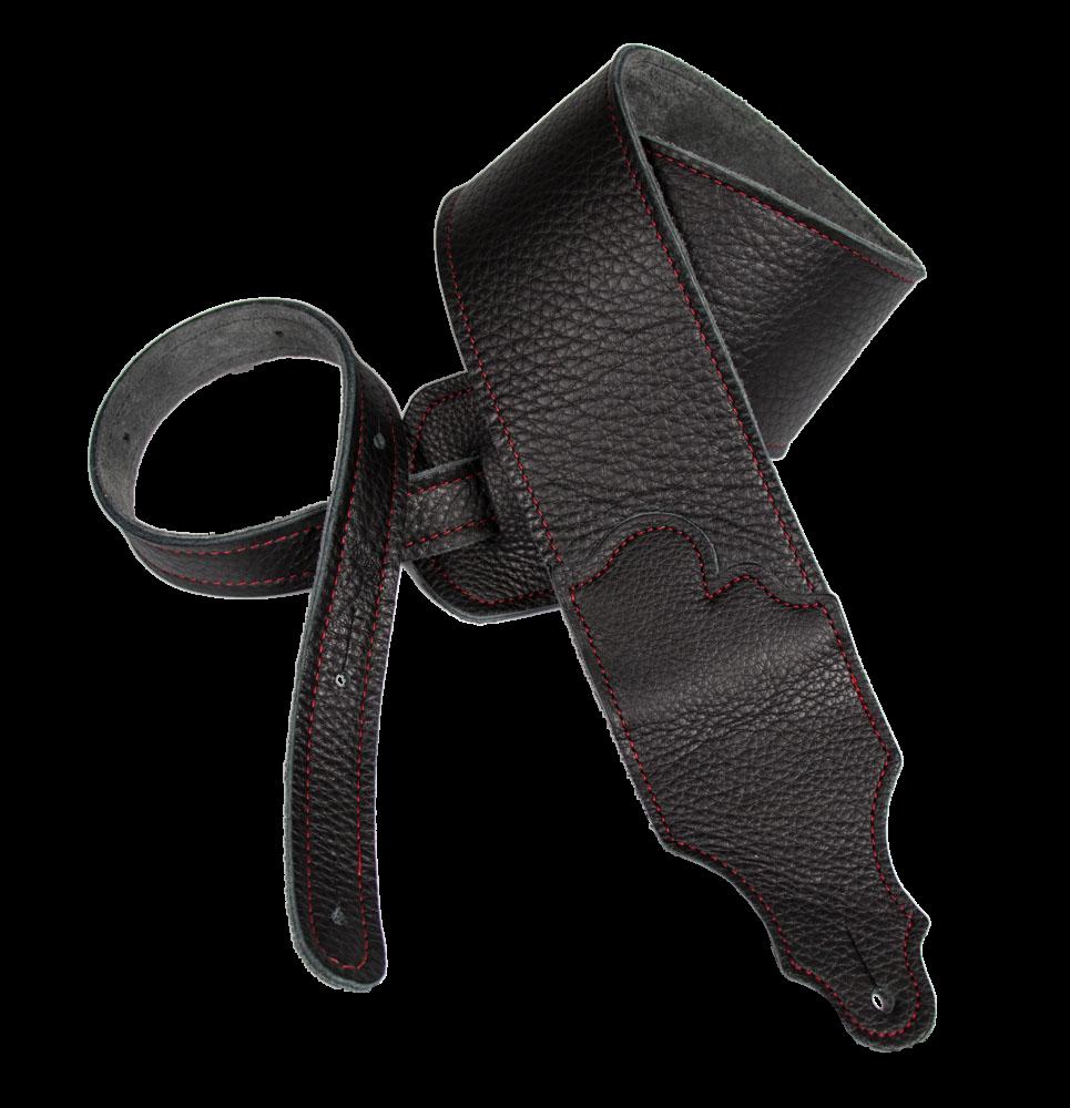 Franklin 2.5 Inch Black Leather with Red Stitching Guitar Strap