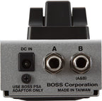 BOSS FS-7 dual footswitch for effects pedals, showing two sturdy black footswitch buttons on a compact metal enclosure.