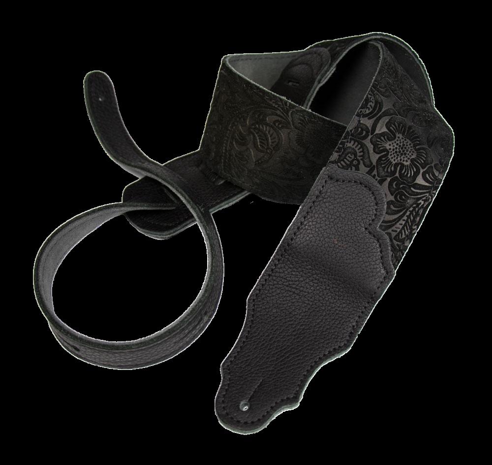 Franklin 2.5 Inch Black Embossed Suede with Black End Tab Guitar Strap