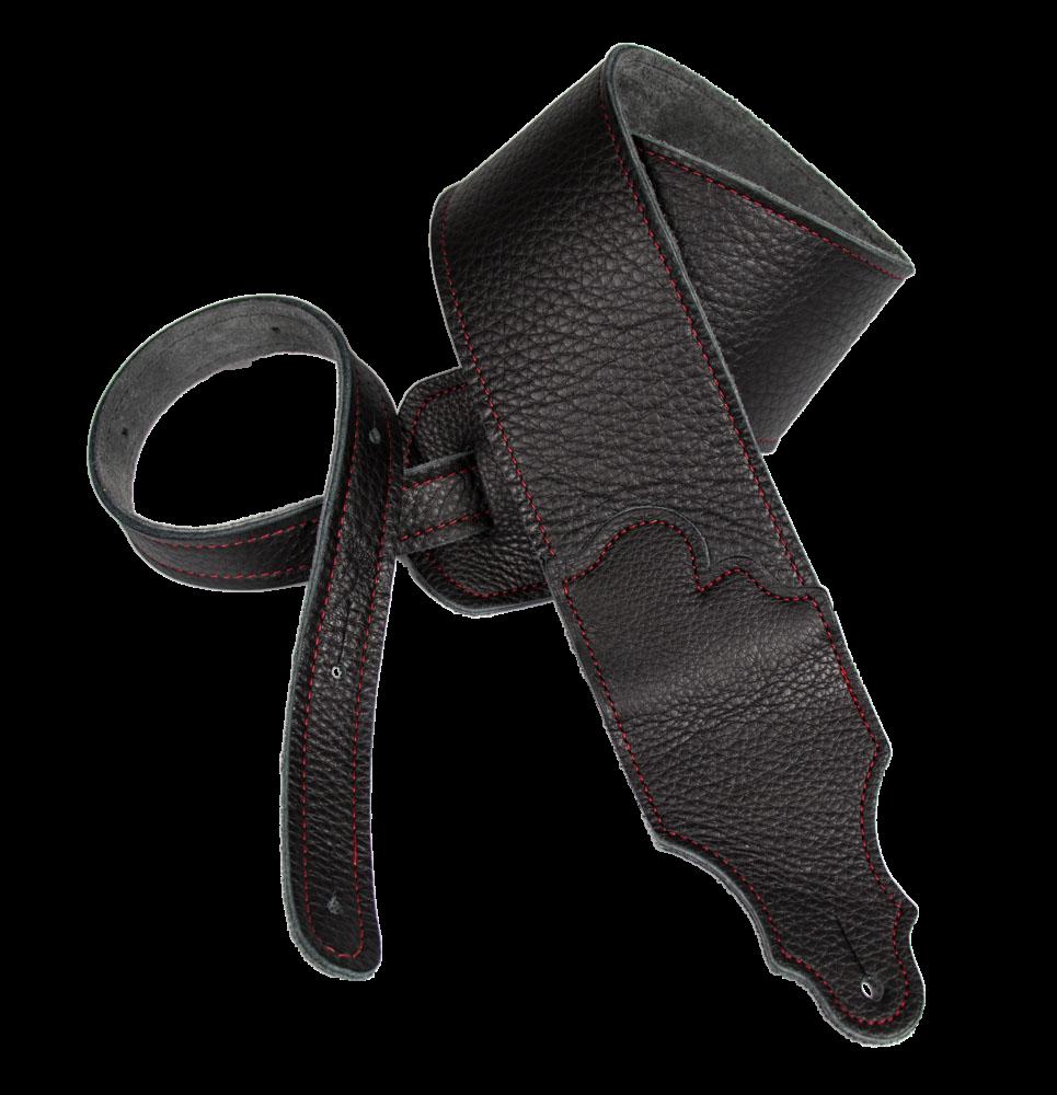 Franklin 3 Inch Black Leather with Red Stitching Guitar Strap