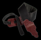 Franklin 3 Inch Black Leather with Red Tooled End Tab Guitar Strap
