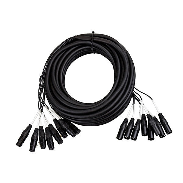 15m Part multicore loom cable stage snake with 8 XLR channels, male to female connectors for professional audio setups