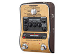 Zoom AC-2 Acoustic Effects & Amp Simulator effects pedal with controls and input/output jacks for guitar processing.