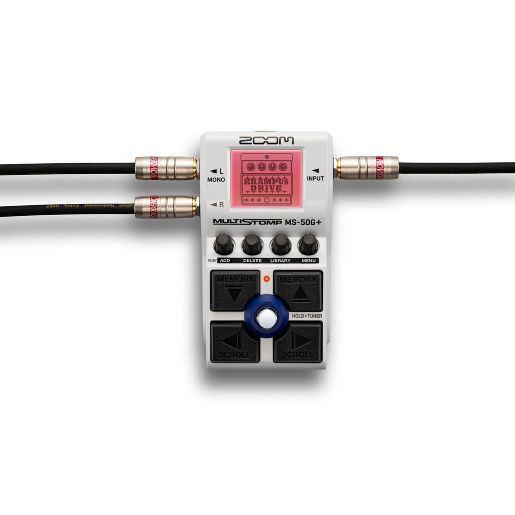 Zoom MS-50G Plus multistomp guitar effects pedal with colorful footswitches and control knobs for versatile sound shaping.