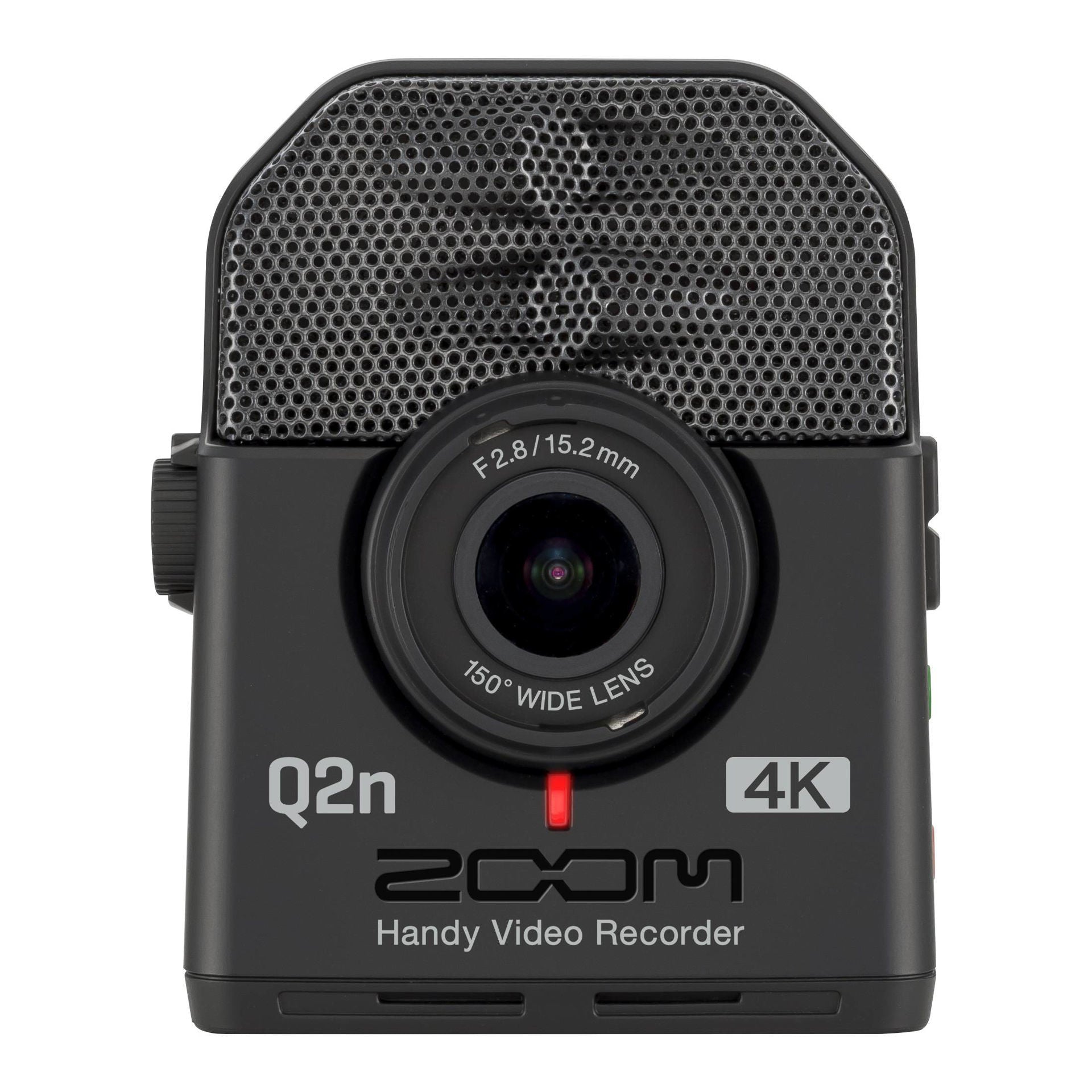 Zoom Q2n-4K Handy Video Recorder in black with built-in microphone and compact design for high-quality audio and video recording.