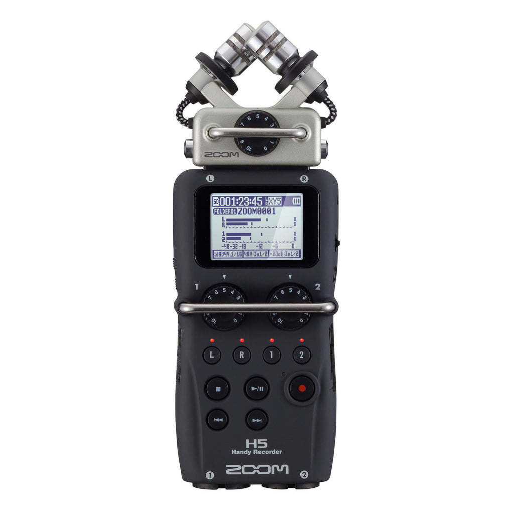 Zoom H5 Handy Recorder digital recorder with multiple input ports and compact design, perfect for professional audio recording.