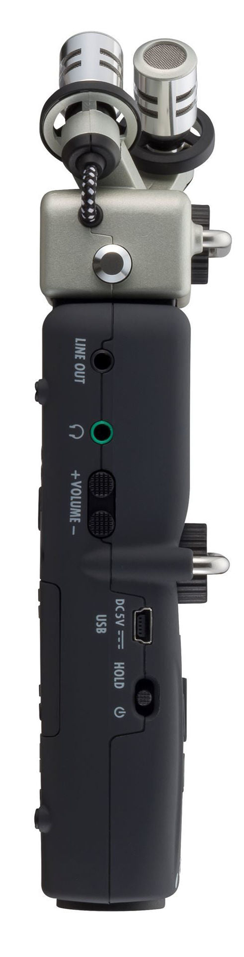 Zoom H5 Handy Recorder digital recorder with detachable microphone capsules and multiple input options, shown in close-up.