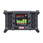 Zoom F6 digital field recorder with multiple input options and professional audio controls, shown on a plain background.