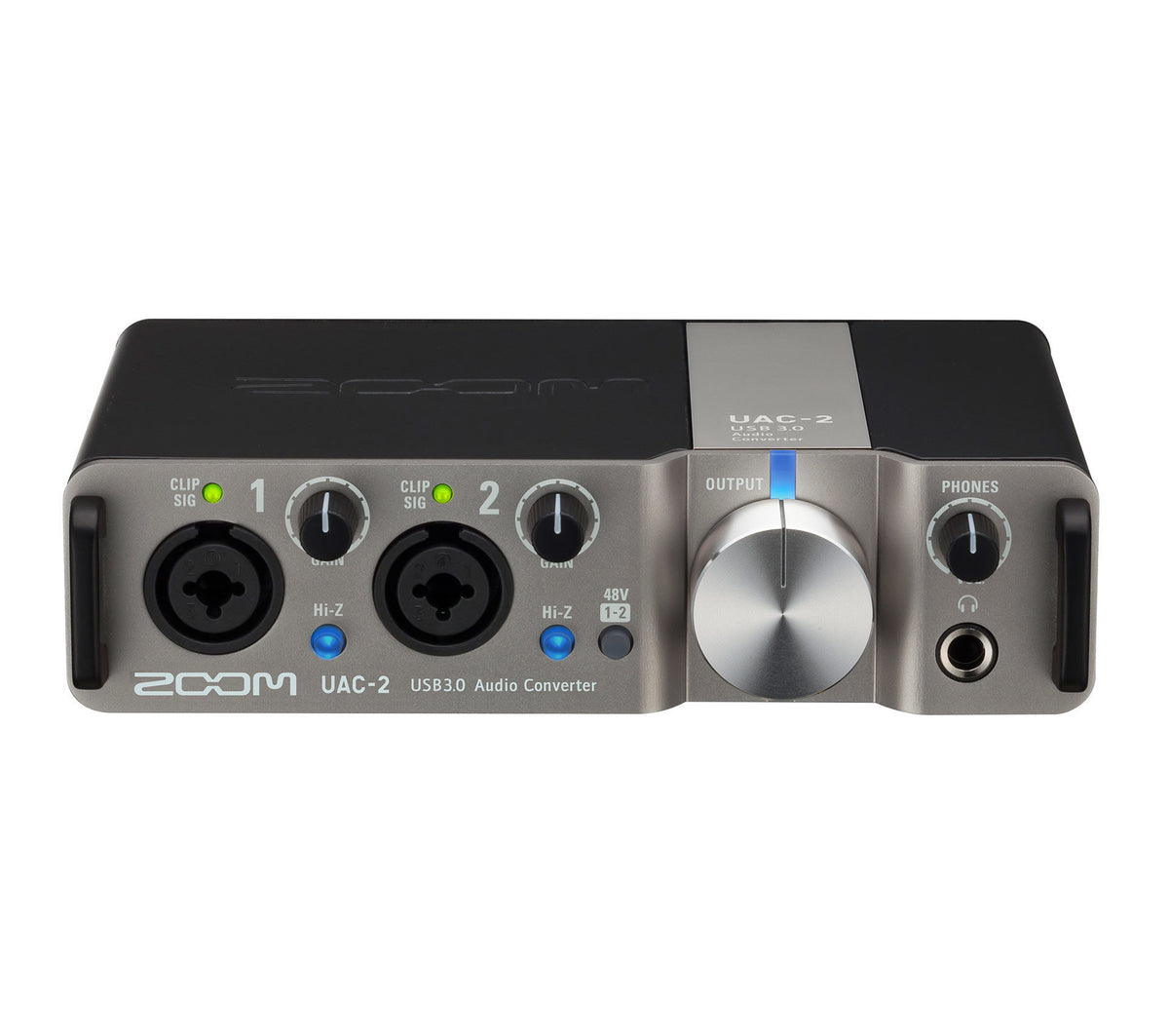 Zoom UAC-2 USB 3.0 audio converter interface with input and output ports for high-quality audio recording and streaming.