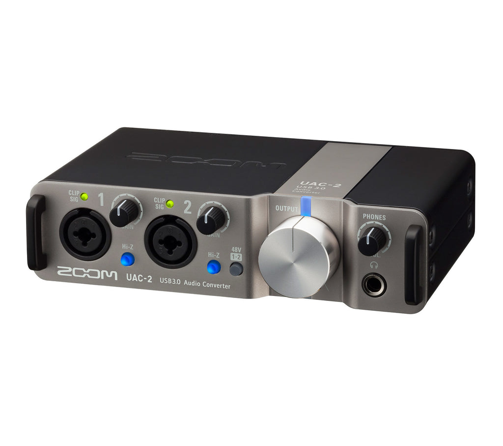 Zoom UAC-2 USB 3.0 audio converter interface showing input and output ports for professional audio recording.