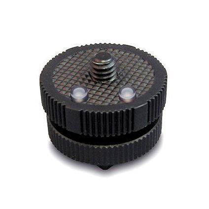 Zoom HS-1 hotshoe mount for digital recorder accessories, shown attached to a camera hotshoe with connection port visible.