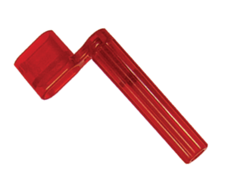 Red GA55 Plastic Stringwinder by AMS for GMI guitar, shown in close-up with textured plastic handle and winding mechanism.