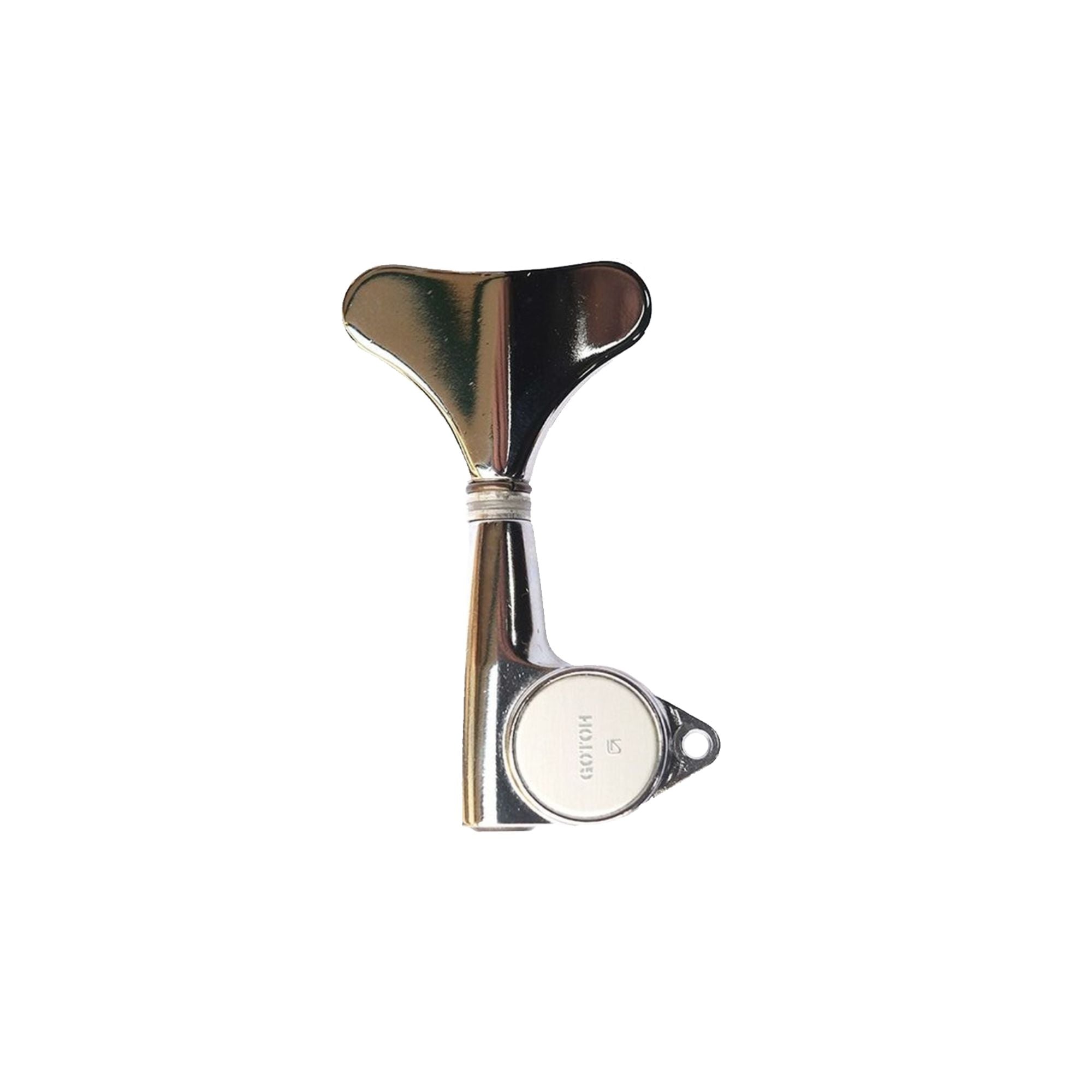 Gotoh black right bass tuner showing tuning peg and gear mechanism for bass guitar.