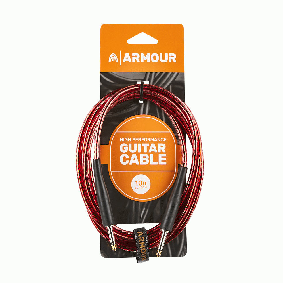 ARMOUR GC10R 10FT GUITAR LEAD TRANSPARENT RED
