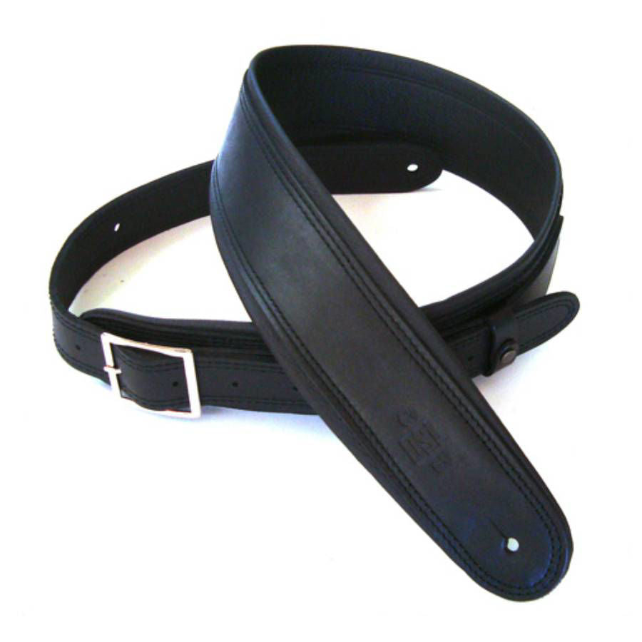 DSL Straps Premium Series Rolled Edge Leather Guitar Strap 2.5in Buckle - Black/Black