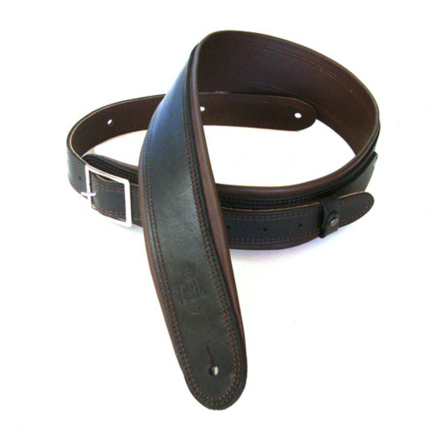 DSL Straps Premium Series Rolled Edge Leather Guitar Strap 2.5in Buckle - Black/Brown