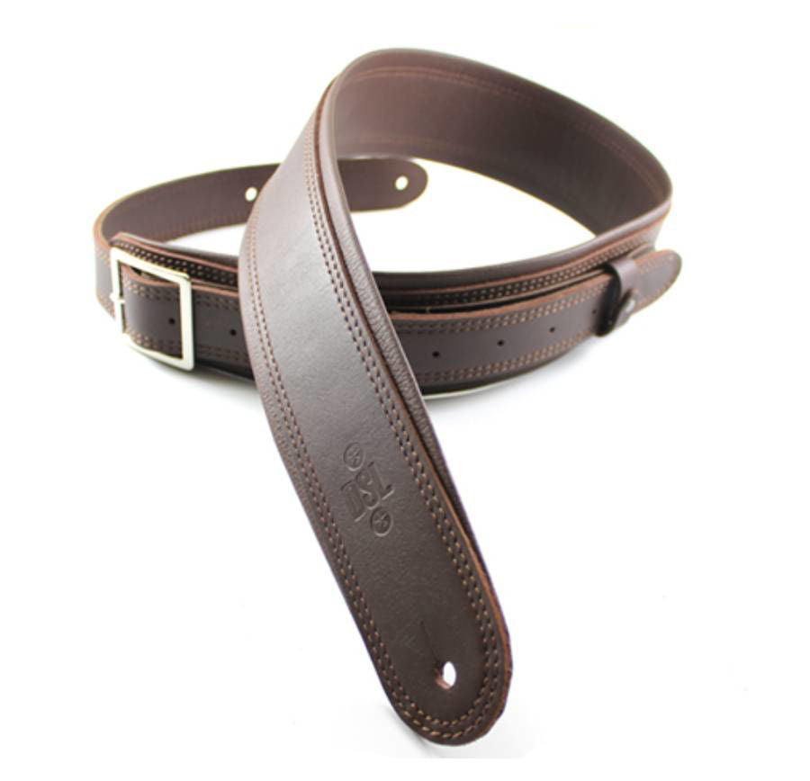 DSL Straps Premium Series Rolled Edge Leather Guitar Strap 2.5in Buckle - Saddle Brown/Brown