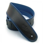 DSL Straps Premium Series Rolled Edge Leather Guitar Strap 2.5in Buckle - Black/Blue
