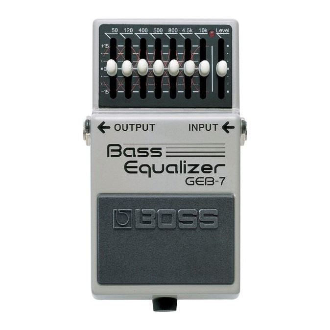 BOSS GEB-7 Bass Equalizer effects pedal with multiple control knobs for shaping bass sound and tone.