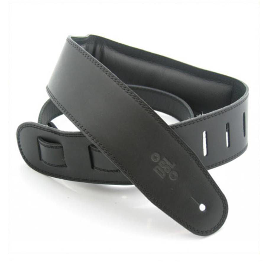DSL Straps Premium Series Garment Leather Extra Long Guitar Strap 2.5in Padded Garment - Black/Black
