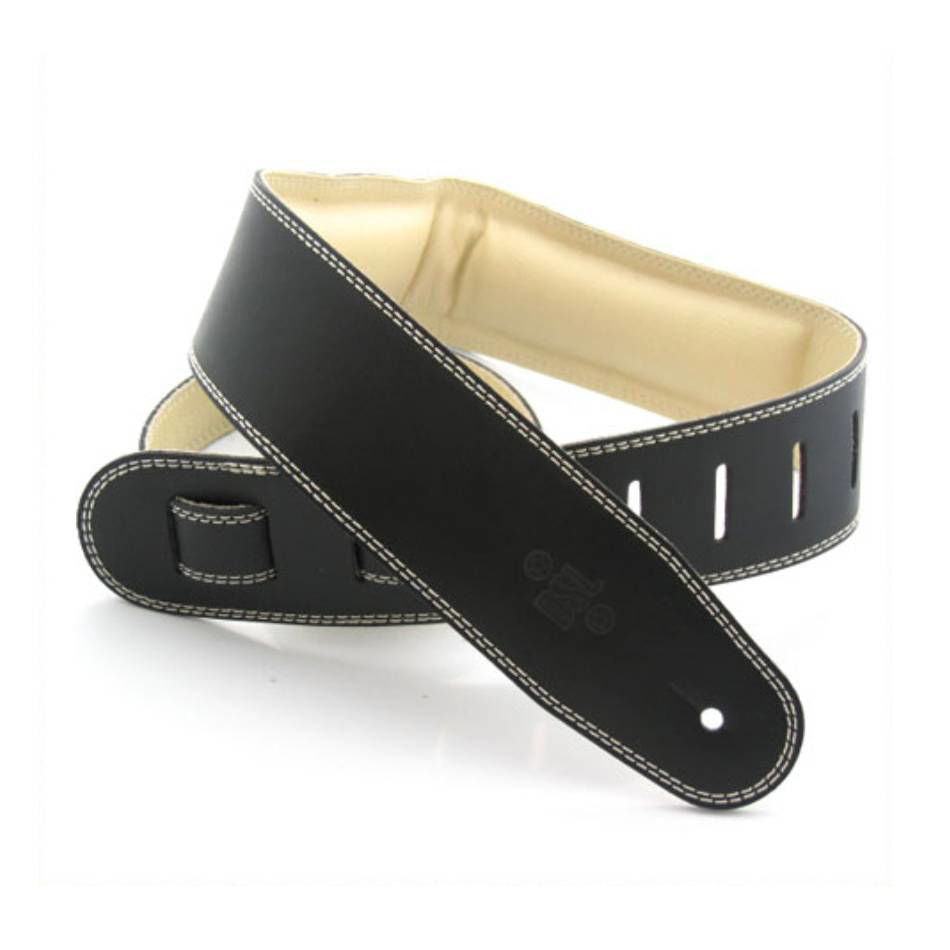 DSL Straps Premium Series Garment Leather Guitar Strap 2.5in Padded Garment - Black/Beige