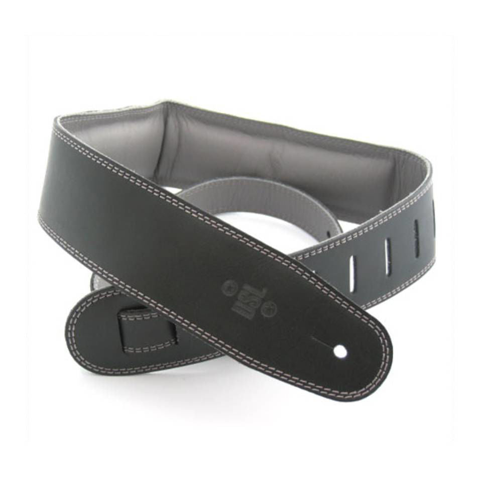 DSL Straps Premium Series Garment Leather Guitar Strap 2.5in Padded Garment - Black/Grey