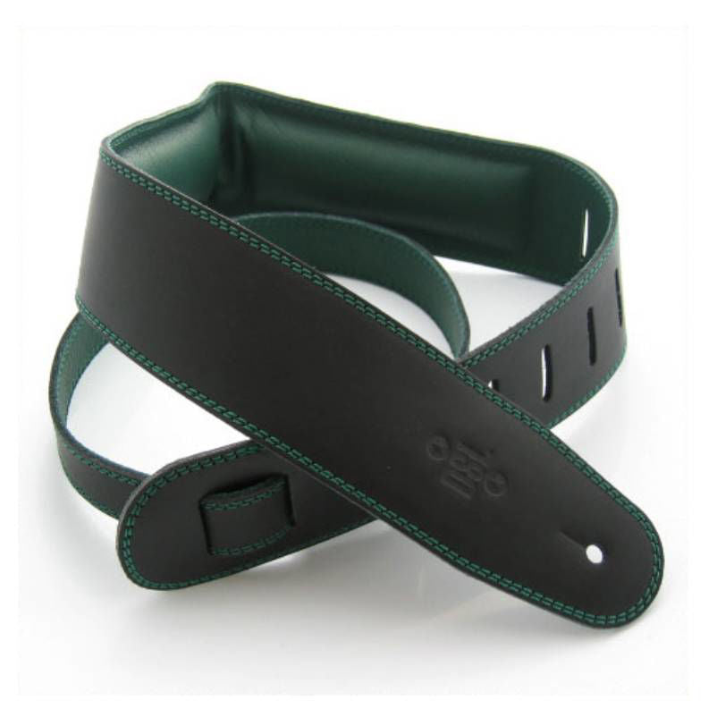 DSL Straps Premium Series Garment Leather Guitar Strap 2.5in Padded Garment - Black/Green
