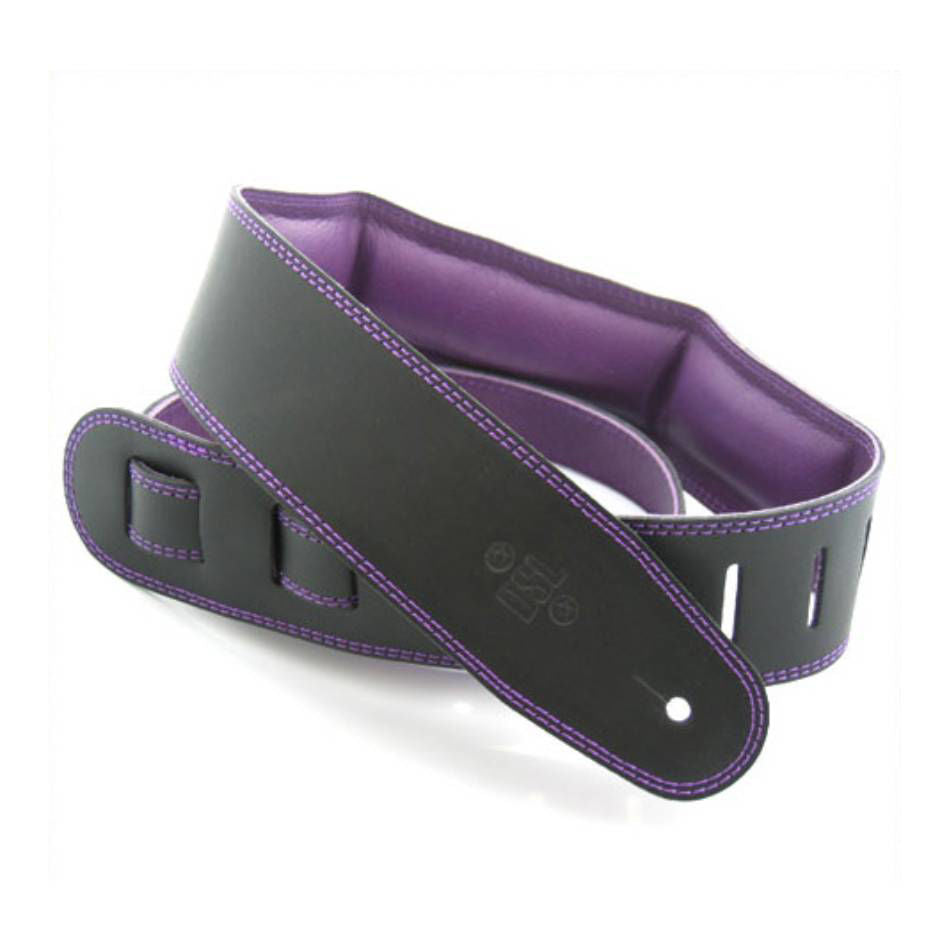 DSL Straps Premium Series Garment Leather Guitar Strap 2.5in Padded Garment - Black/Purple
