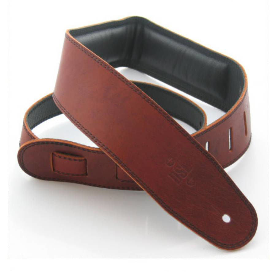 DSL Straps Premium Series Garment Leather Guitar Strap 2.5in Padded Garment - Maroon/Black