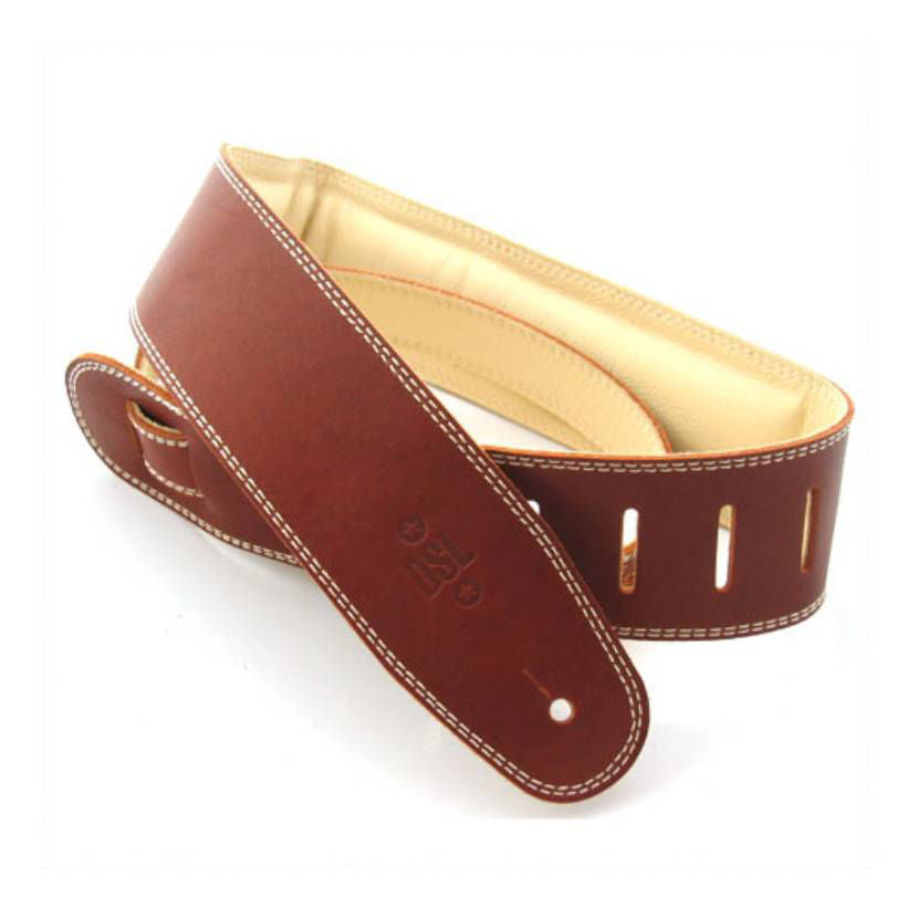 DSL Straps Premium Series Garment Leather Guitar Strap 2.5in Padded Garment - Maroon/Beige