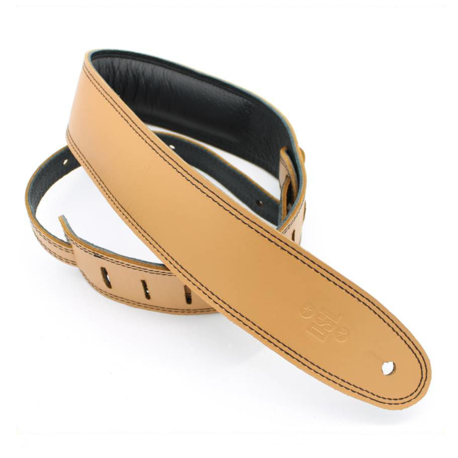DSL Straps Premium Series Garment Leather Guitar Strap 2.5in Padded Garment - Tan/Black
