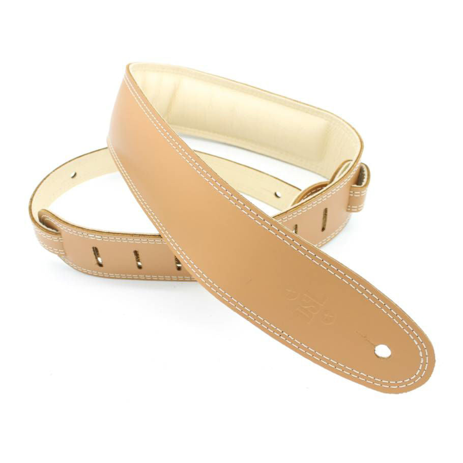 DSL Straps Premium Series Garment Leather Guitar Strap 2.5in Padded Garment - Tan/Beige