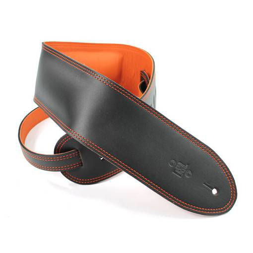 DSL Straps Premium Series Garment Leather Guitar Strap 3.5in Padded Garment - Black/Orange