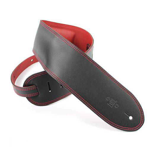 DSL Straps Premium Series Garment Leather Guitar Strap 3.5in Padded Garment - Black/Red