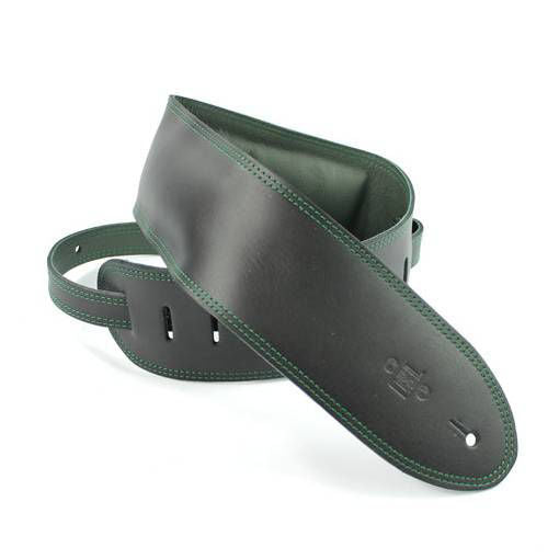 DSL Straps Premium Series Garment Leather Guitar Strap 3.5in Padded Garment - Black/Green