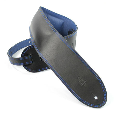 DSL Straps Premium Series Garment Leather Guitar Strap 3.5in Padded Garment - Black/Blue