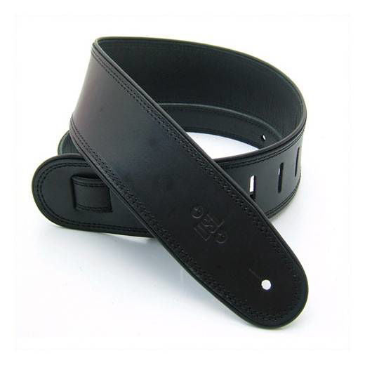 DSL Straps Premium Series Rolled Edge Leather Guitar Strap 2.5in - Black/Black