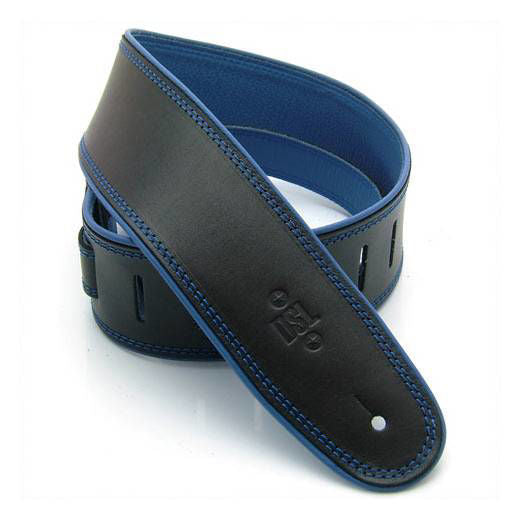 DSL Straps Premium Series Rolled Edge Leather Guitar Strap 2.5in - Black/Blue