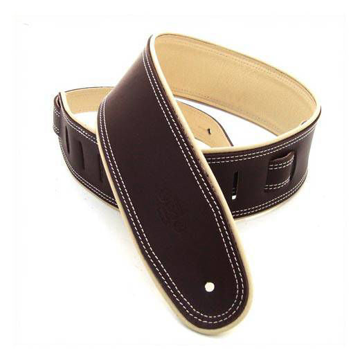 DSL Straps Premium Series Rolled Edge Leather Guitar Strap 2.5in - Saddle Brown/Beige