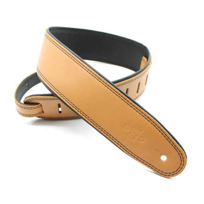 DSL Straps Premium Series Rolled Edge Leather Guitar Strap 2.5in - Tan/Black