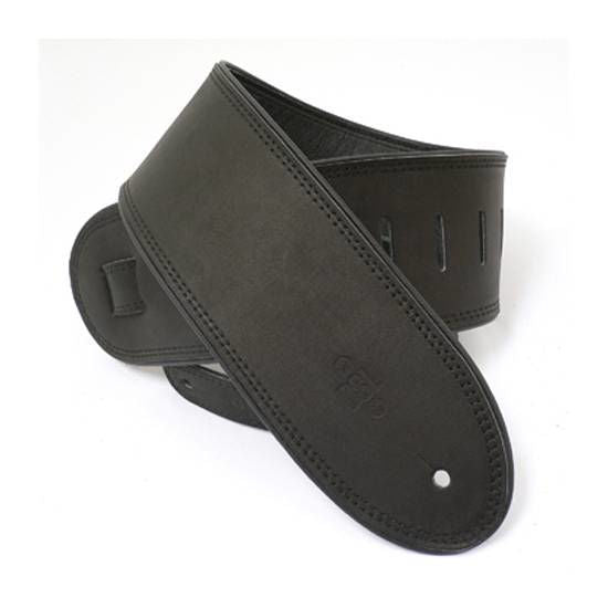 DSL Straps Premium Series Rolled Edge Leather Guitar Strap 3.5in - Black/Black