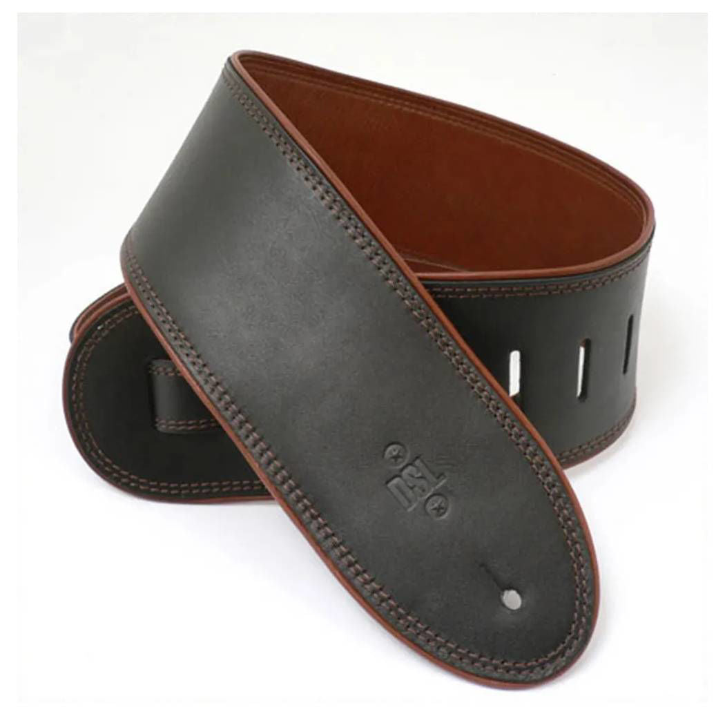 DSL Straps Premium Series Rolled Edge Leather Guitar Strap 3.5in - Black/Brown