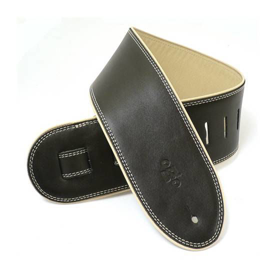 DSL Straps Premium Series Rolled Edge Leather Guitar Strap 3.5in - Black/Beige