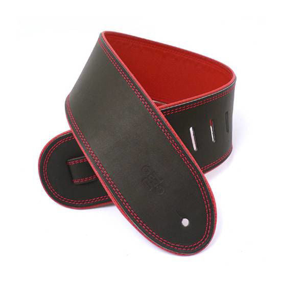 DSL Straps Premium Series Rolled Edge Leather Guitar Strap 3.5in - Black/Red