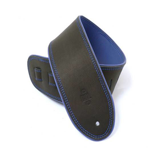 DSL Straps Premium Series Rolled Edge Leather Guitar Strap 3.5in - Black/Blue