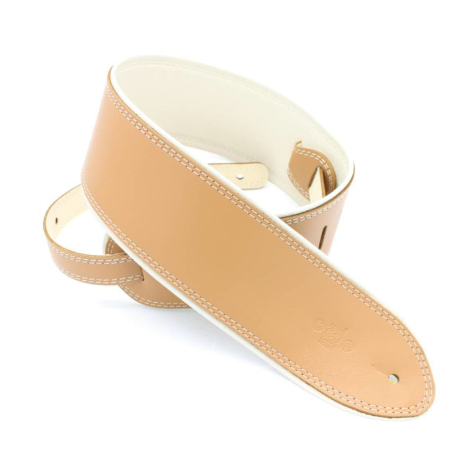 DSL Straps Premium Series Rolled Edge Leather Guitar Strap 3.5in - Tan/Beige