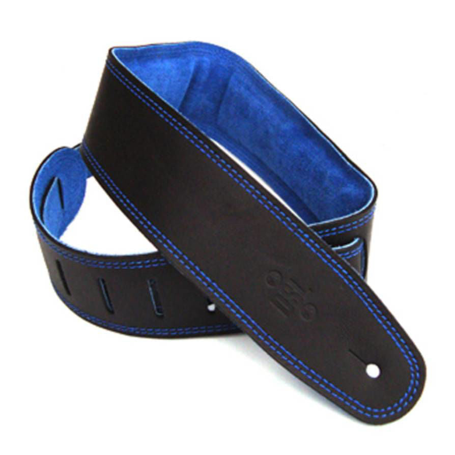 DSL Straps Premium Series Suede Guitar Strap 2.5in Leather & Padded Suede - Black/Blue